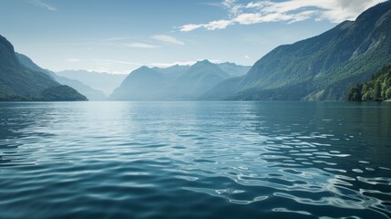 Tranquil Mountain Lake Landscape with Copy Space, Peaceful Nature Background