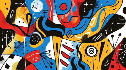 Abstract background with doodle shapes and forms, Colorful cartoon pattern for fabric or textile print, wallpaper or cover. Modern artistic pattern of abstract shapes and figures