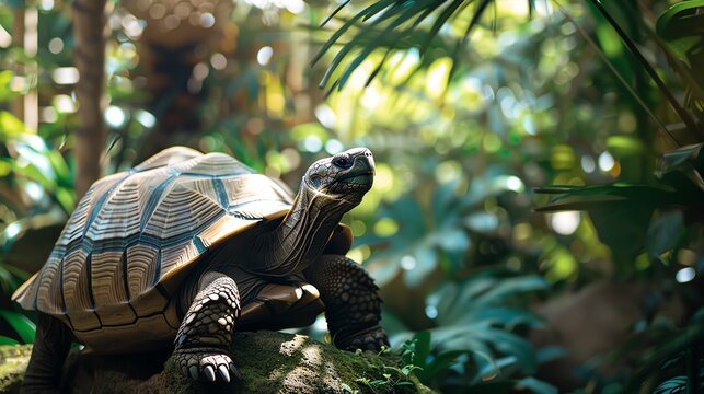Galapagos Tortoise, border, jungle theme background Wallpaper, blank in the middle, minimalism, negative space, use for postcard template