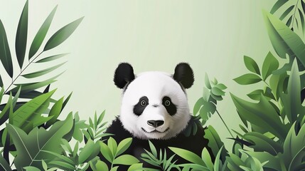 Giant Panda, border, jungle theme background Wallpaper, blank in the middle, minimalism, negative space, use for postcard template