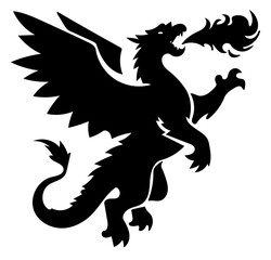 Dragon Silhouette: Mythical Creature, Fantasy Legend, Flat Vector Illustration