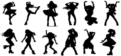 Model silhouette collection. Set of woman silhouettes. Collection of fashion woman model silhouette. Girls woman sexy posing set vector