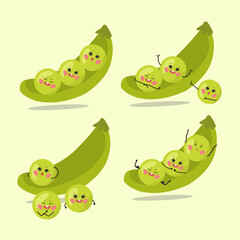Fototapeta premium set of peas in pod vector set with various emoticon 