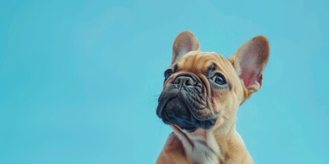 Fototapeta premium Small Brown Dog on Blue Surface