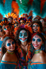 Obraz premium A group of women are dressed in colorful costumes and are smiling for the camera