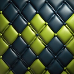Naklejka premium Realistic photo of dark blue color leather surface with diamond shaped seam in lime green color, flat vector illustration