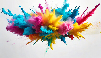 Colorful powder explosion isolated on white background. Colorful abstract paint explosion. Holi paint, with 3d rendering effect