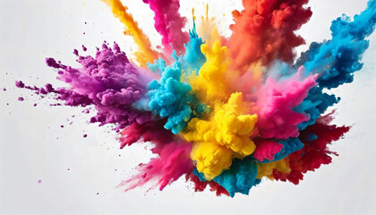 Colorful powder explosion isolated on white background. Colorful abstract paint explosion. Holi paint, with 3d rendering effect