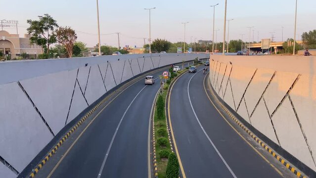 traffic on the highway through underpass