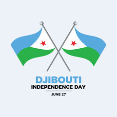 Djibouti Independence Day poster vector illustration. Two crossed Djibouti flags on a pole icon vector. Template for background, banner, card. Djibouti flag symbol. June 27. Important day