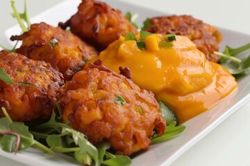 Tropical Delight: Calabaza Fritters with Mango-Sour Orange Sauce
