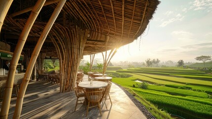 Bamboo in Southeast Asian rice fields, providing a unique dining experience with sustainable energy and beautiful rooftop views