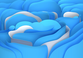 Obraz premium Abstract 3d illustration of waves, wavy shapes, flower petals. 3d render on the theme of technology, modern art, lightness, tenderness, wallpaper. Minimal style, blue color. Transparent background.