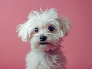 Small White Dog on Pink Surface
