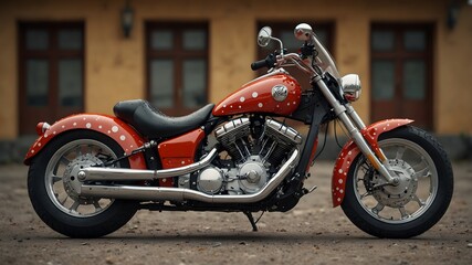Obraz premium A vibrant, rainbow-colored cartoon motorbike speeding through a whimsical landscape ai_generated