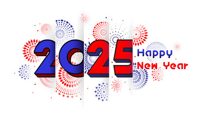 Happy new year 2025 with abstract fireworks background.