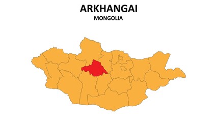Obraz premium Arkhangai Map in Mongolia. Vector Map of Mongolia. Regions map of Mongolia.