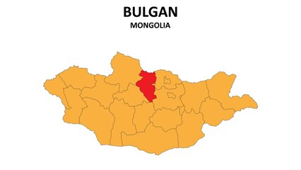 Bulgan Map in Mongolia. Vector Map of Mongolia. Regions map of Mongolia.