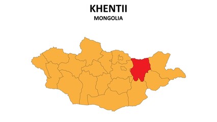 Obraz premium Khentii Map in Mongolia. Vector Map of Mongolia. Regions map of Mongolia.