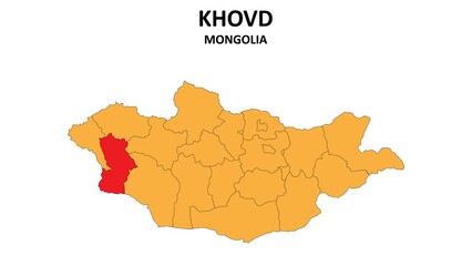 Khovd Map in Mongolia. Vector Map of Mongolia. Regions map of Mongolia.