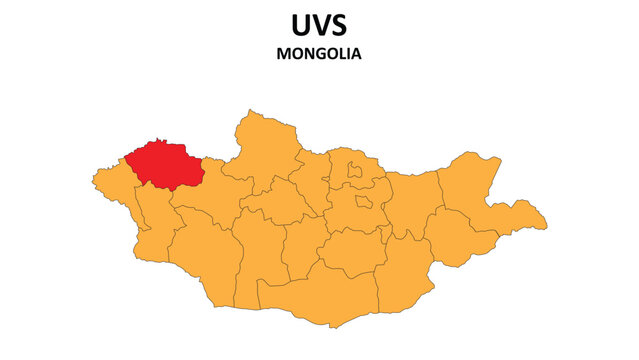 UVS Map in Mongolia. Vector Map of Mongolia. Regions map of Mongolia.