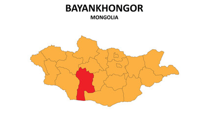 Bayankhongor Map in Mongolia. Vector Map of Mongolia. Regions map of Mongolia.