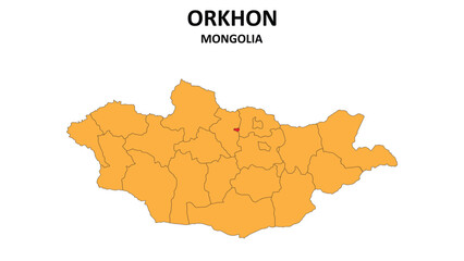 Obraz premium Orkhon Map in Mongolia. Vector Map of Mongolia. Regions map of Mongolia.