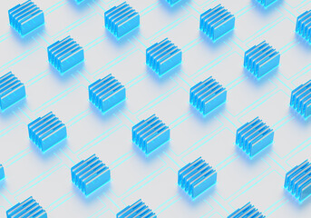 The pattern of folders of the computer's operating system and the electricity line. The color is blue. 3d render on the topic of IT, PC, applications, development, code. Grey background.