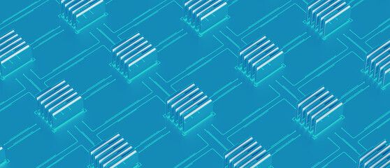 The pattern of folders of the computer's operating system and the electricity line. The color is blue. 3d render on the topic of IT, PC, applications, development, code. Blue background.