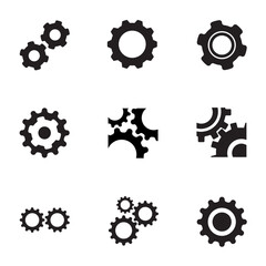 Set of gears and mechanical cogwheels icons isolated.