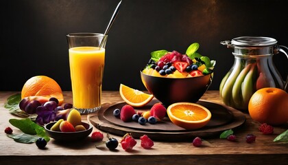 Fototapeta premium still life with fruits and juice