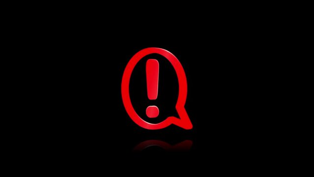 Red Alert Warning Symbol, Security Alert Symbol, Warning Sign Animation Video, 3D Warning Sign Animation On Black Background