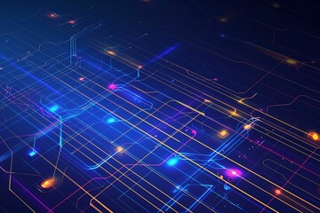 Vector Illustration Technology With Line Pattern Over Dark Blue Background. Modern Hi-tech Digital Technology Concept. Abstract Internet Communication, Future Science Techno Design for Background.