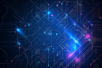 Vector Illustration Technology With Line Pattern Over Dark Blue Background. Modern Hi-tech Digital Technology Concept. Abstract Internet Communication, Future Science Techno Design for Background.