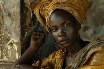 Portrait of elegant african woman with a striking turban, exuding cultural beauty and grace