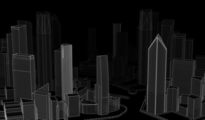 Modern city sketch 3d rendering