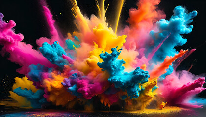 Colorful powder explosion isolated on white background. Colorful abstract paint explosion. Holi paint, with 3d rendering effect