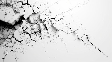 Obraz premium A white background with a black and white image of a cracked wall
