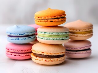 Fototapeta premium Assortment of Colorful Macarons Arranged on a White Background