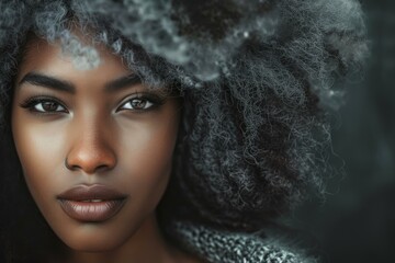 Stunning closeup of a young woman with captivating eyes and curly hair