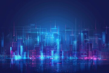 Vector Illustration Urban Architecture, Cityscape With Space and Neon Light Effect. Modern Hi-tech, Science, Futuristic Technology Concept.