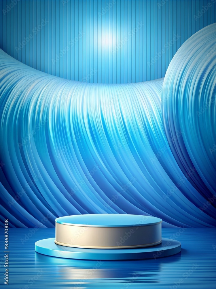 Poster elegant round podium for product display with modern blue background and wave-like patterns, perfect