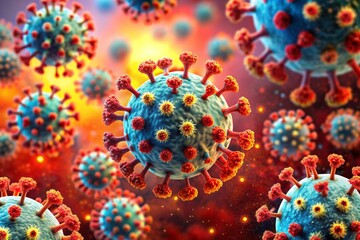 Virus background with disease cells and red blood cell.