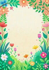 Obraz premium Colorful Floral Border Background with Hand-Drawn Flowers and Leaves, Perfect for Invitations, Greeting Cards, and Spring-Themed Designs