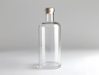 Transparent Glass Bottle on Plain White Background for Product Photography and Mockup Design
