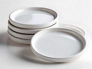 Elegantly Arranged White Ceramic Coasters on Minimalist White Background