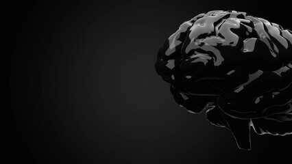 Black human brain on black text space.
Seamless animation. 