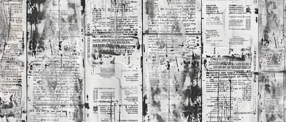 Fondo de textura de peri&oacute;dico con tipograf&iacute;a vintage y elementos angustiados. Patr&oacute;n de peri&oacute;dico, collage de peri&oacute;dico, estilo grunge, sucio, negro sobre blanco, alta resoluci&oacute;n, alto detalle