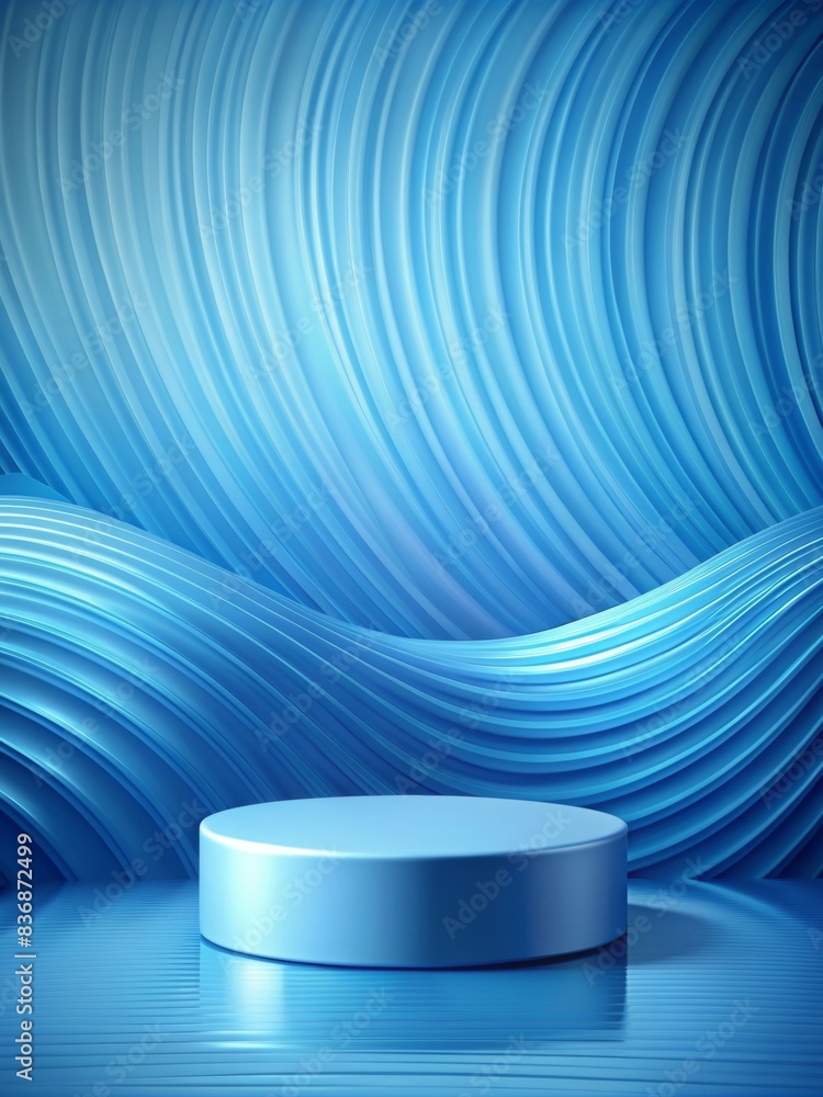 Poster elegant round podium for product display with modern blue wave background - perfect for showcasing c