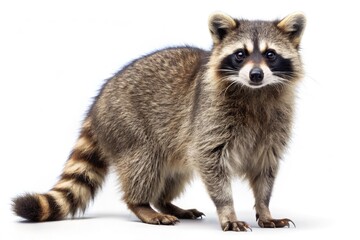 Obraz premium Curious raccoon standing on white background 